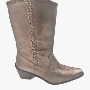 Stuart Weitzman Gold Leather Cowboy Boot 7 M Whipstitch Coastal Cowgirl Designer